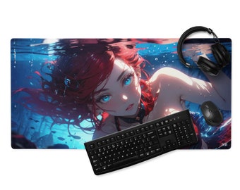 Crimson Mermaid: A vivid underwater dance of red hair and cerulean eyes.
