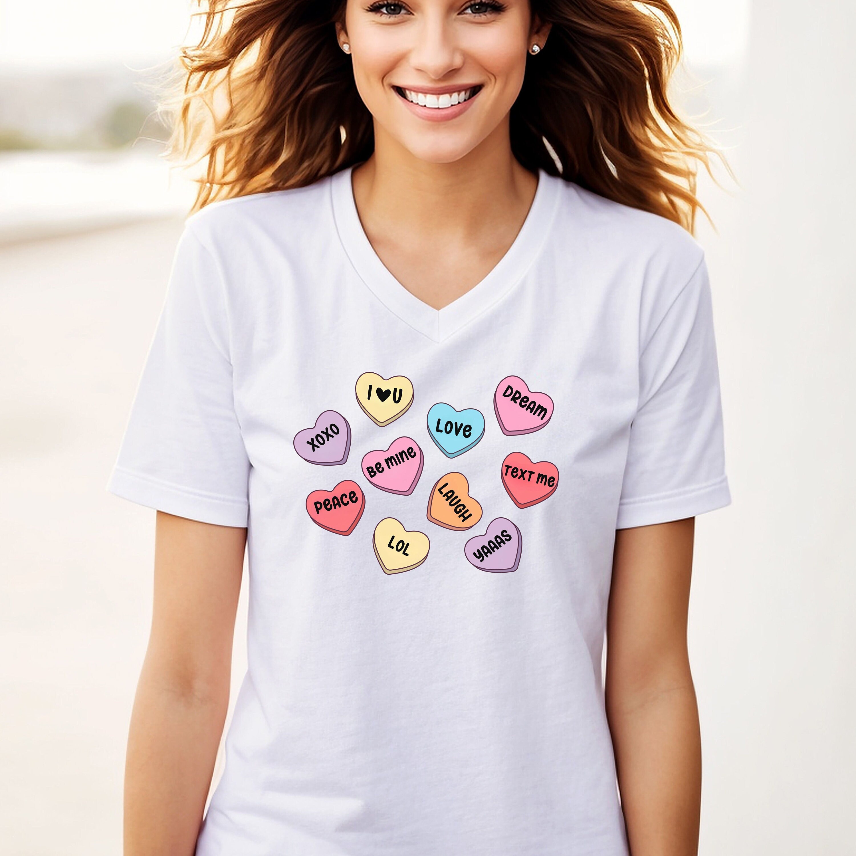 【threetimes】24FW Love message tee Funny Be Mine, XOXO, Peace Love Dream Laugh LOL Valentine