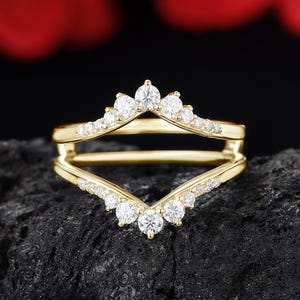 Diamond Enhancer Wedding Band, Double Band Ring Cage, Yellow Gold Ring Jacket, Handmade Ring Guard
