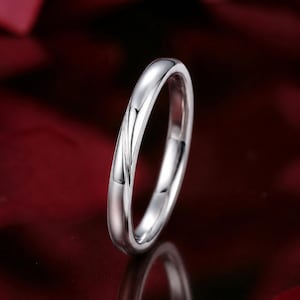 Minimalist Groove Wedding Band, White Gold Plain Polished Ring, Thin Stacking Ring, Couples Matching Band, Simple Everyday Ring
