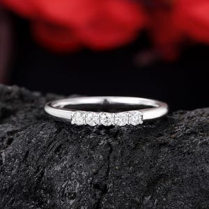 Diamond Wedding Band, White Gold Stackable Ring, Bridal Matching Ring, Dainty Stacking Ring, Promise Ring Women, Five Stone Anniversary Ring