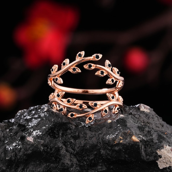 Black Onyx Cluster Ring, Enhancer Wedding Band, Nature Inspired