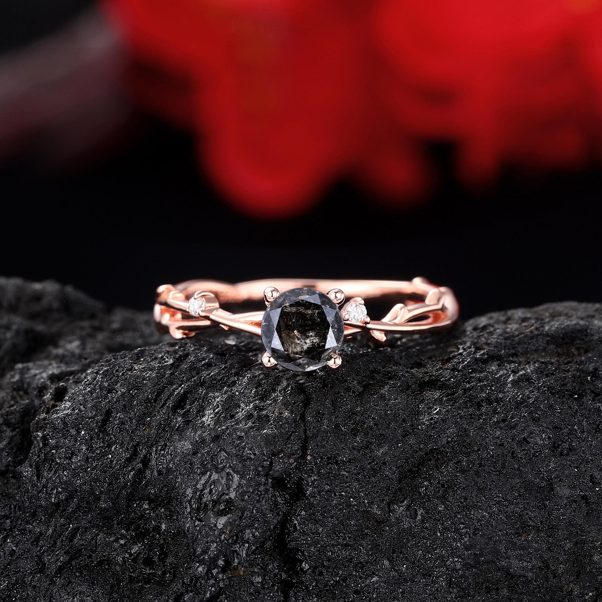 0.5カラットのソルト＆ペッパーダイヤモンド婚約指輪、ローズゴールド 