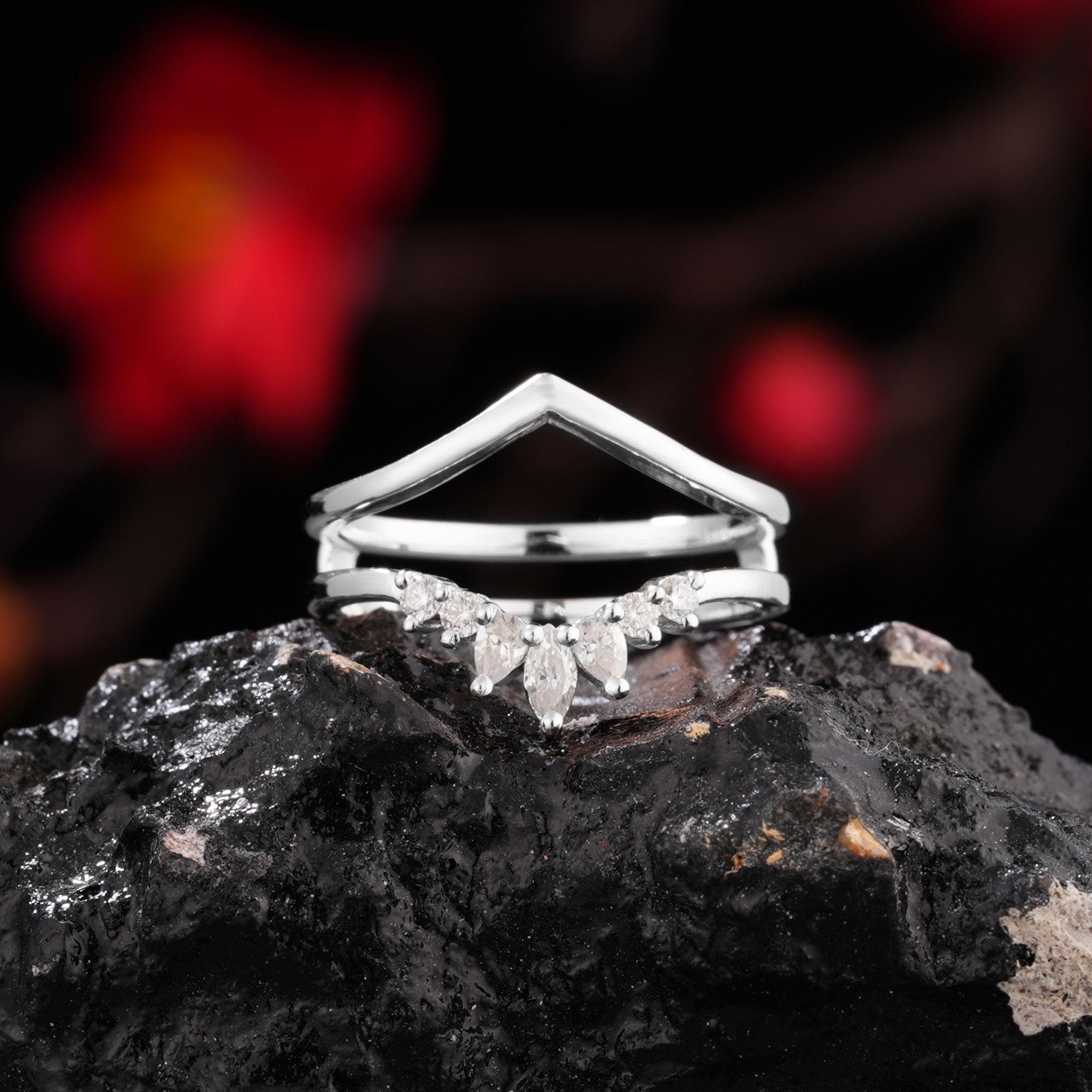 Enhancer Wedding Band Moissanite Double Curved Ring Marquise Cut Matching Ring Diamond Chevron Stacking Ring Unique Promise Handmade Ring