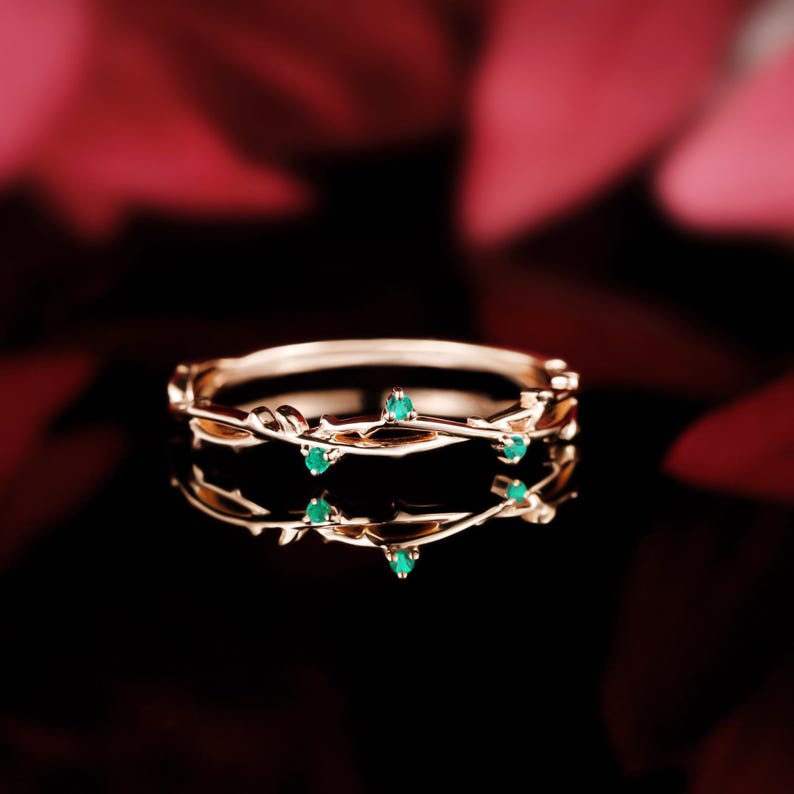 Half R Indesign Emerald Wedding Band Half Eternity Stackable Ring Rose Gold Matching ...