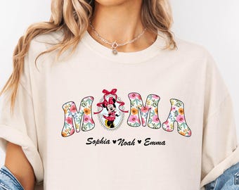 Custom Disney Floral Mama Comfort Colors Shirt, Coquette Bow Mom Tee, Mothers Day Shirt, Disney Mama Tee, Gift For Mom