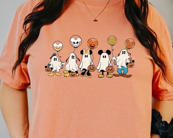 Disney Comfort Colors® Mickey Friends Halloween Shirts, Comfort Halloween Mouse Ghost Tshirt, Mickey and Friends Ghost T-Shirt