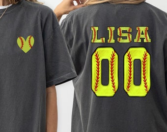 Two-sided Softball Comfort Colors Shirt With Custom Number And Name, Sports Shirt, Personalized Softball Shirt, Softball Team T-Shirt