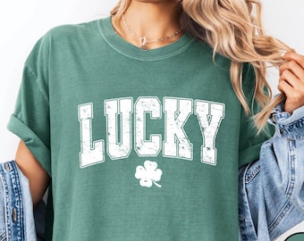 Retro Lucky Comfort Colors Shirt, Womens St Patricks Day Shirt, Cute Shamrock Shirt, Shenanigans Shirt, Four Leaf Clover Shirt, Irish Shirt