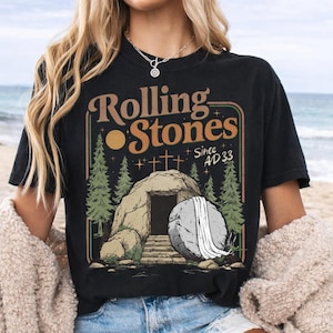 Comfort Colors Rolling Christian T-Shirt Trendy Stones Easter Clothing Jesus Christ Shirt Gift For Christian Faith-Based Graphic Tee jesus has risen tee he is risen t-shirt jesus christ t-shirt faith based graphic religious t-shirt resurrection t-shirt woman christian tee woman easter clothes best seller t-shirt trending christ tee christian shirt long sleeve comfort comfort colors tee