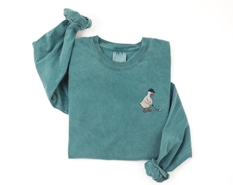 Comfort Colors Embroidered Golf Goose T-Shirt, Goose Playing Golf Embroidered Shirt, Golf Embroidery Sweatshirt