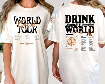 Retro Disney World Tour Comfort Colors Shirt,  Drink Around The World T-shirt, Disney Family Matching Tee, Mickey And Friends Gift