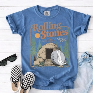 Comfort Colors Rolling Christian T-Shirt Trendy Stones Easter Clothing Jesus Christ Shirt Gift For Christian Faith-Based Graphic Tee jesus has risen tee he is risen t-shirt jesus christ t-shirt faith based graphic religious t-shirt resurrection t-shirt woman christian tee woman easter clothes best seller t-shirt trending christ tee christian shirt long sleeve comfort comfort colors tee