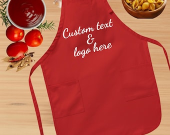 Custom Logo or Text Apron – Personalized Cooking, Baking, or BBQ Apron – Gift for Chef, Baker, Restaurant Staff, BBQ Lover