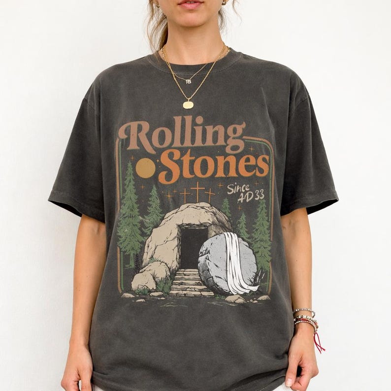Comfort Colors Rolling Christian T-Shirt Trendy Stones Easter Clothing Jesus Christ Shirt Gift For Christian Faith-Based Graphic Tee jesus has risen tee he is risen t-shirt jesus christ t-shirt faith based graphic religious t-shirt resurrection t-shirt woman christian tee woman easter clothes best seller t-shirt trending christ tee christian shirt long sleeve comfort comfort colors tee