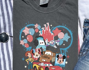 Happy 4th Of July Comfort Colors Shirt, Cars 4th Of July Shirt, Fourth Of July Tshirt, Retro Mouse Shirt, Lightning Car  Retro Toys Shirt