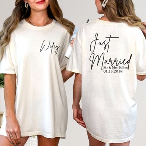 Custom Comfort Colors® T-Shirt, Back And Front Printed Just Married T-Shirt, Custom Honeymoon Shirt, Mr and Mrs Honeymoon Gift, Wedding Tees