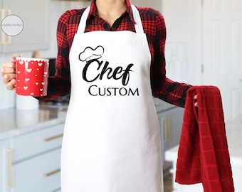 Custom Embroidered Chef Apron, Personalized Kitchen Cooking Apron, Custom Chef Name Apron, Apron For Friend, Christmas Gift For Chef