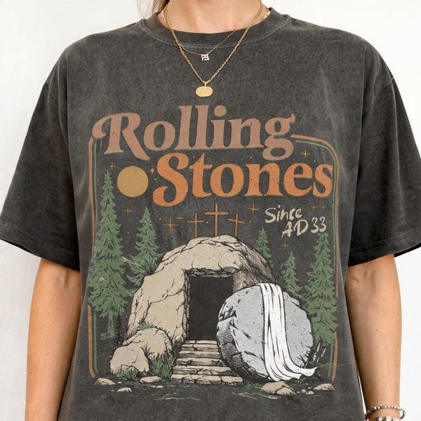 Comfort Colors Rolling Christian T-Shirt Trendy Stones Easter Clothing Jesus Christ Shirt Gift For Christian Faith-Based Graphic Tee