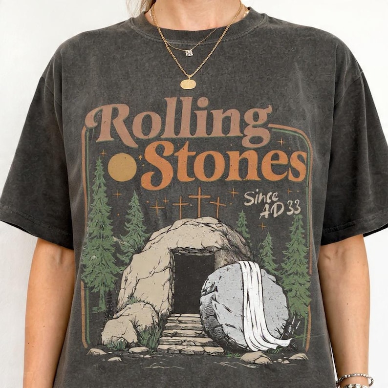 Comfort Colors Rolling Christian T-Shirt Trendy Stones Easter Clothing Jesus Christ Shirt Gift For Christian Faith-Based Graphic Tee jesus has risen tee he is risen t-shirt jesus christ t-shirt faith based graphic religious t-shirt resurrection t-shirt woman christian tee woman easter clothes best seller t-shirt trending christ tee christian shirt long sleeve comfort comfort colors tee