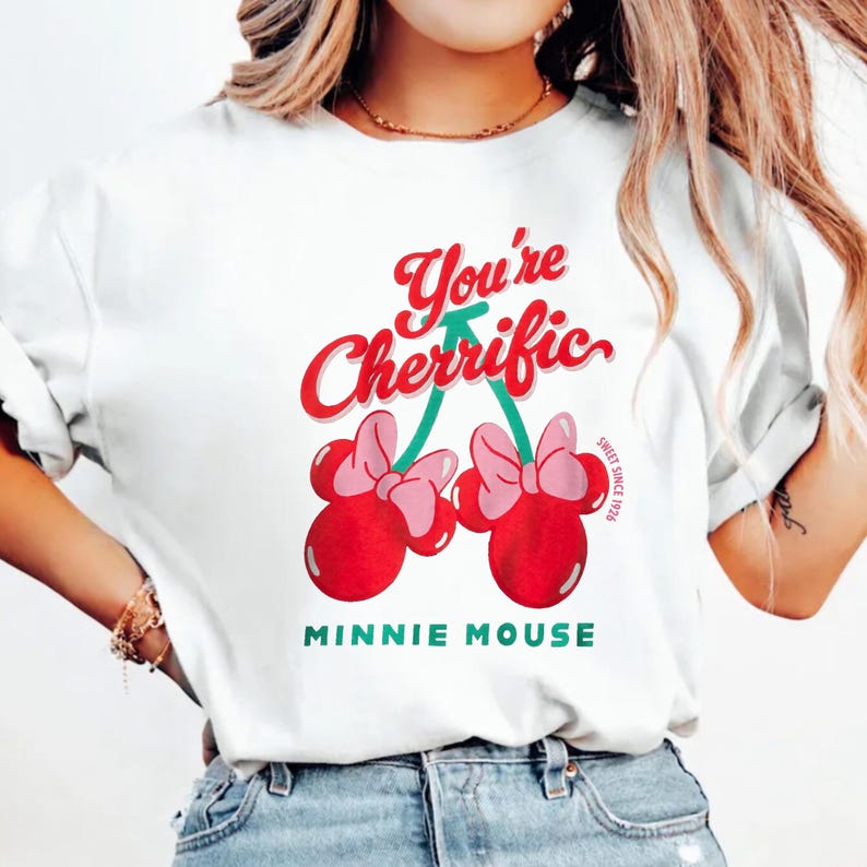 You're Cherrific Minnie Mouse Comfort Colors T-Shirt, Trending Tee, Disneyland Vacation Trip Gift 2026 walt disney world, vintage disney shirt, magic kingdom shirt, disney vacation tee, disneyland cherries, disney cherry pink, mickey minnie cherry, coquette cherry, mickey coquette, minnie coquette tee, minnie mouse shirt, disneyland minnie, disney vacay shirt