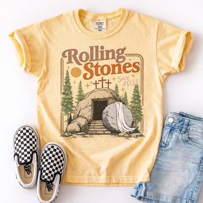 Comfort Colors Rolling Christian T-Shirt Trendy Stones Easter Clothing Jesus Christ Shirt Gift For Christian Faith-Based Graphic Tee jesus has risen tee he is risen t-shirt jesus christ t-shirt faith based graphic religious t-shirt resurrection t-shirt woman christian tee woman easter clothes best seller t-shirt trending christ tee christian shirt long sleeve comfort comfort colors tee
