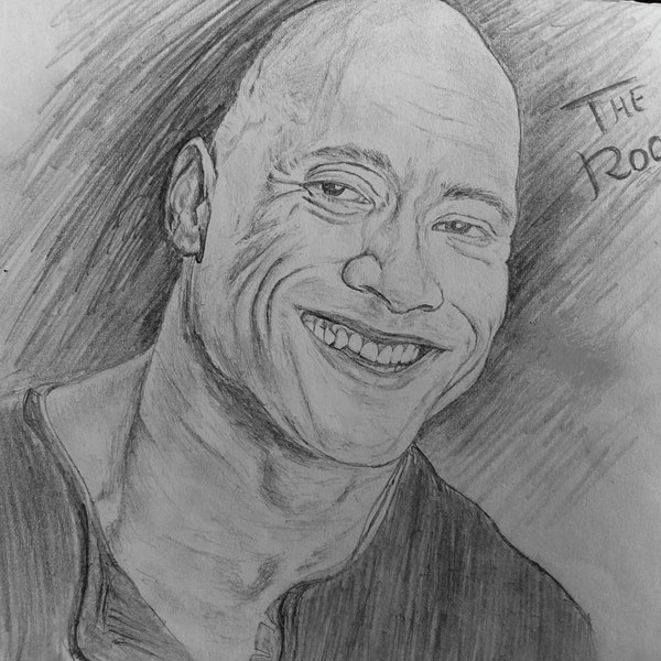 Dwayne Johnson (the rock)  pencil charcoal custom portrait from refrence photo for kids room decor (A4 size) instant download for use