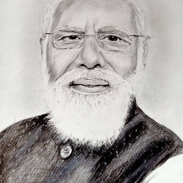 Shree Narendra Modi ( PM of India) charcoal custom portrait from refrence photo for room decor (A4 size) instant download to use.