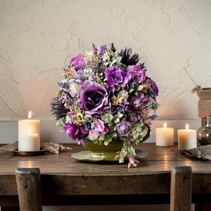 Vintage inspired floral arrangement with realistic faux flowers and greenery, baby shower decor, cottagecore nursery styling, farmhouse table accent