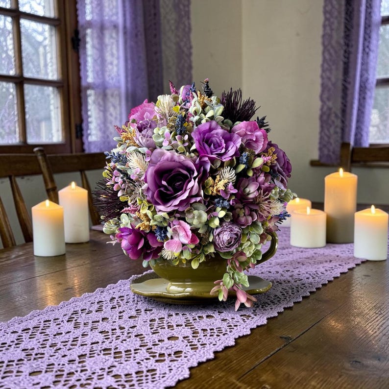 Handmade cottagecore flower arrangement in vintage gravy boat, French country kitchen decor, baby shower gift, wedding shower decoration, teacher gift idea