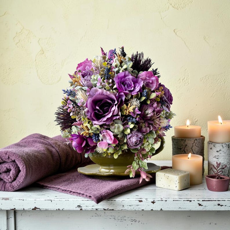 Moody botanical floral arrangement in olive green vintage gravy boat, cottagecore farmhouse centerpiece, Victorian inspired decor, grandmillennial home accents, hostess gift