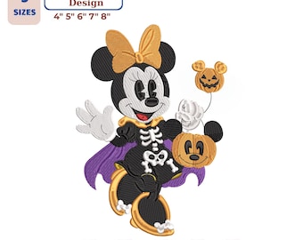 Mickey Halloween Minnie Skeleton Machine Embroidery File, Pumpkin Balloon Spooky Design (Instant Download)