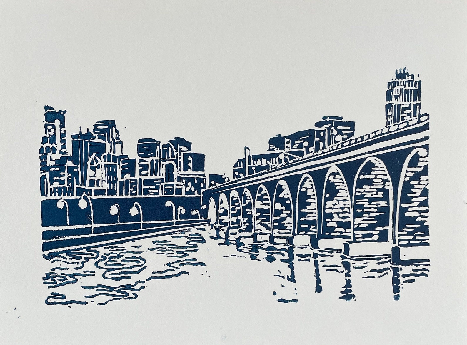 stone-arch-bridge-original-linocut-block-print-8-x-11-etsy
