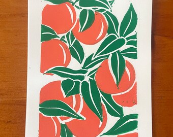 Naranjas de Valencia / Impresión linográfica original / 12,7 x 18,8 cm
