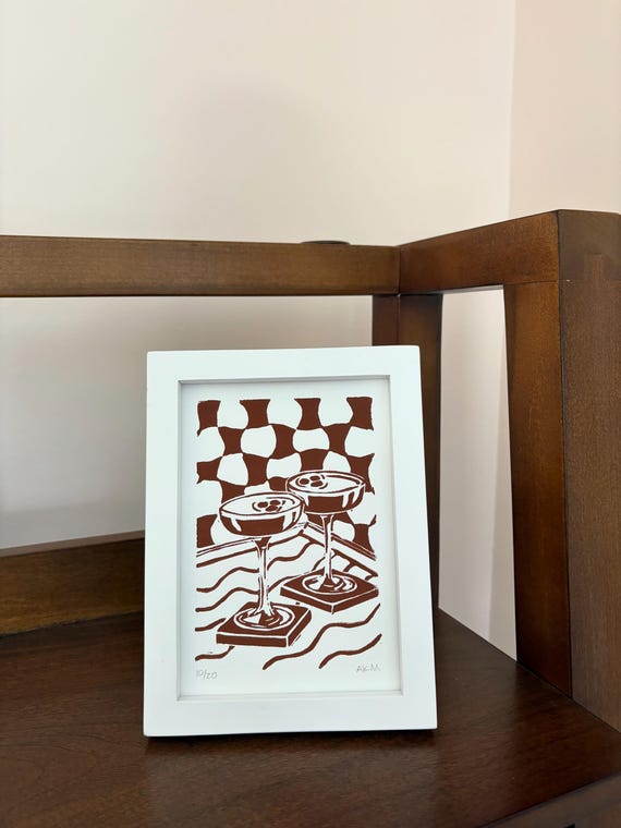 espresso martini | original linocut block print | 5" x 7"