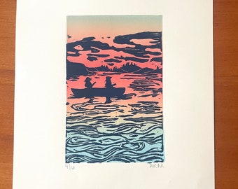 Paleta del amanecer / Impresión en linóleo original / 20 x 25 cm