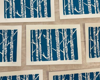 Abedules / Impresión en bloque de linograbado original / 5 x 7 pulgadas