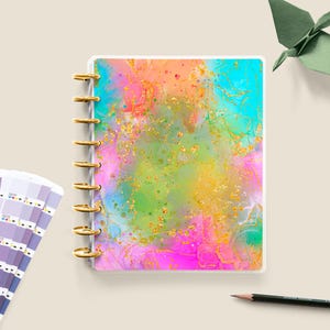Cubierta de agenda con purpurina arcoíris: encuadernación en disco personalizable, laminada