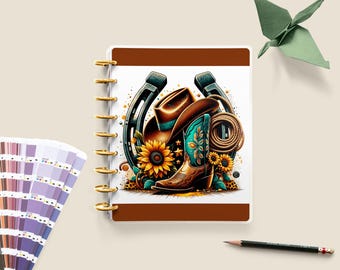 Cowgirl Boots Happy Planner Cover, Western Boho Disc Bound, Customizable