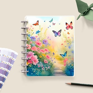 Summer Garden / Butterflies / Happy Planner Cover / Customizable / Disc Bound Planner Cover / Custom Planner image 1
