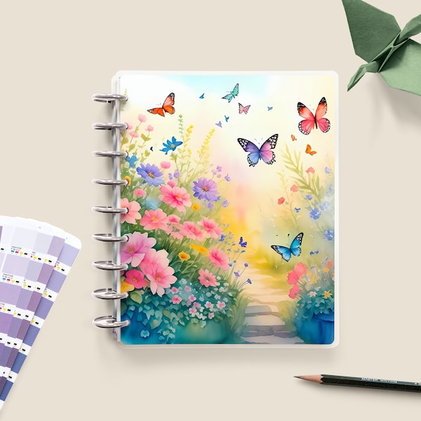 Summer Garden / Butterflies / Happy Planner Cover / Customizable / Disc Bound Planner Cover / Custom Planner