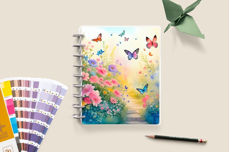 Summer Garden / Butterflies / Happy Planner Cover / Customizable / Disc Bound Planner Cover / Custom Planner image 1