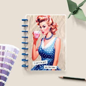 Portada de planificador divertida para mujer, vintage, feliz, de Erin Condren, personalizable, con encuadernación en disco, divertida y personalizada.