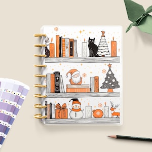 Christmas Bookshelf / Snowman / Happy Planner Cover / Erin Condren Cover / Customizable / Disc Bound Planner Cover / Custom Planner