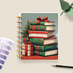 Christmas Book Stack / Christmas / Reading / Books / Happy Planner Cover / Customizable / Disc Bound Planner Cover / Custom Planner
