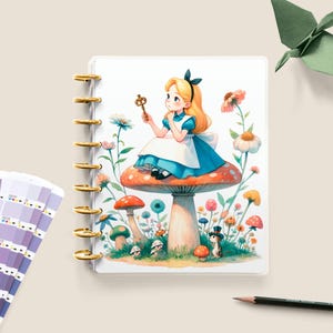 Alice in Wonderland / Mushroom / Anime / Happy Planner Cover / Customizable / Disc Bound Planner Cover / Custom Planner