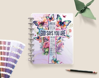 Christian Planner Cover: God Says You Are, Floral Butterfly Design