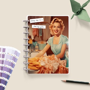 Portada de planificador divertida para mujer, vintage, feliz, de Erin Condren, personalizable, con encuadernación en disco, divertida y personalizada.