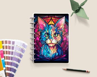 Stained Glass Cat / LaPerm / Happy Planner Cover / Customizable / Disc Bound Planner Cover / Custom Planner