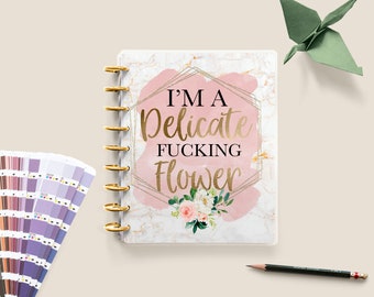 Planneromslag delicate bloemen, aanpasbare schijfgebonden omslag
